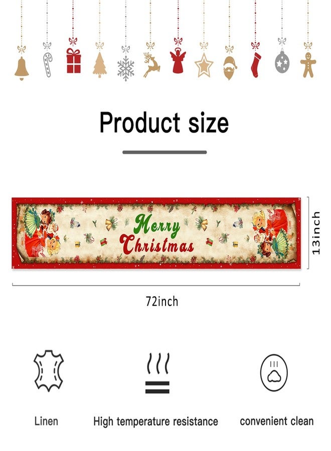 Racenaf Vintage Christmas Table Runner Christmas Decors-Red Vintage Style Santa Claus Girls Merry Christmas Winter Xmas Home Kitchen Dining Table Decor, Christmas Party Decors 13 x 72 Inch - Image 2